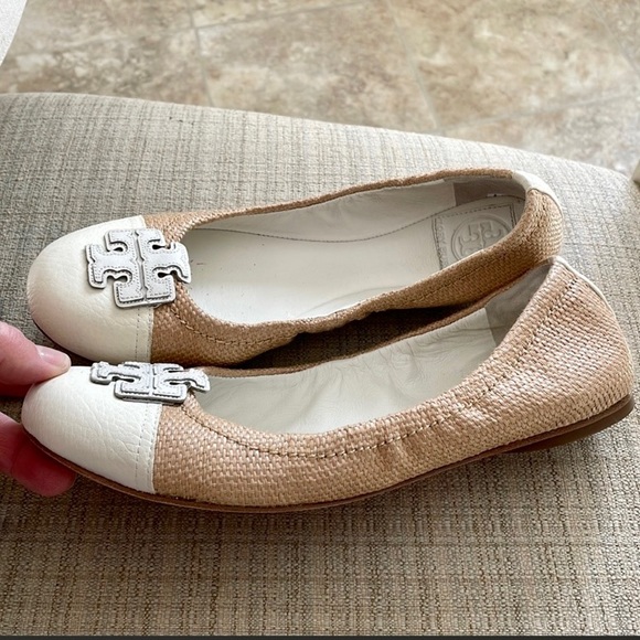 SOLD Tory Burch Carita Raffia Straw Leather Flat Shoes! 💙💚 - Picture 9 of 11